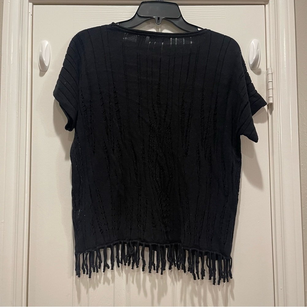 Valerie Stevens Blouse Women’s Med Black Fringe Boho Grunge Goth Dark Feminine - Picture 2 of 10